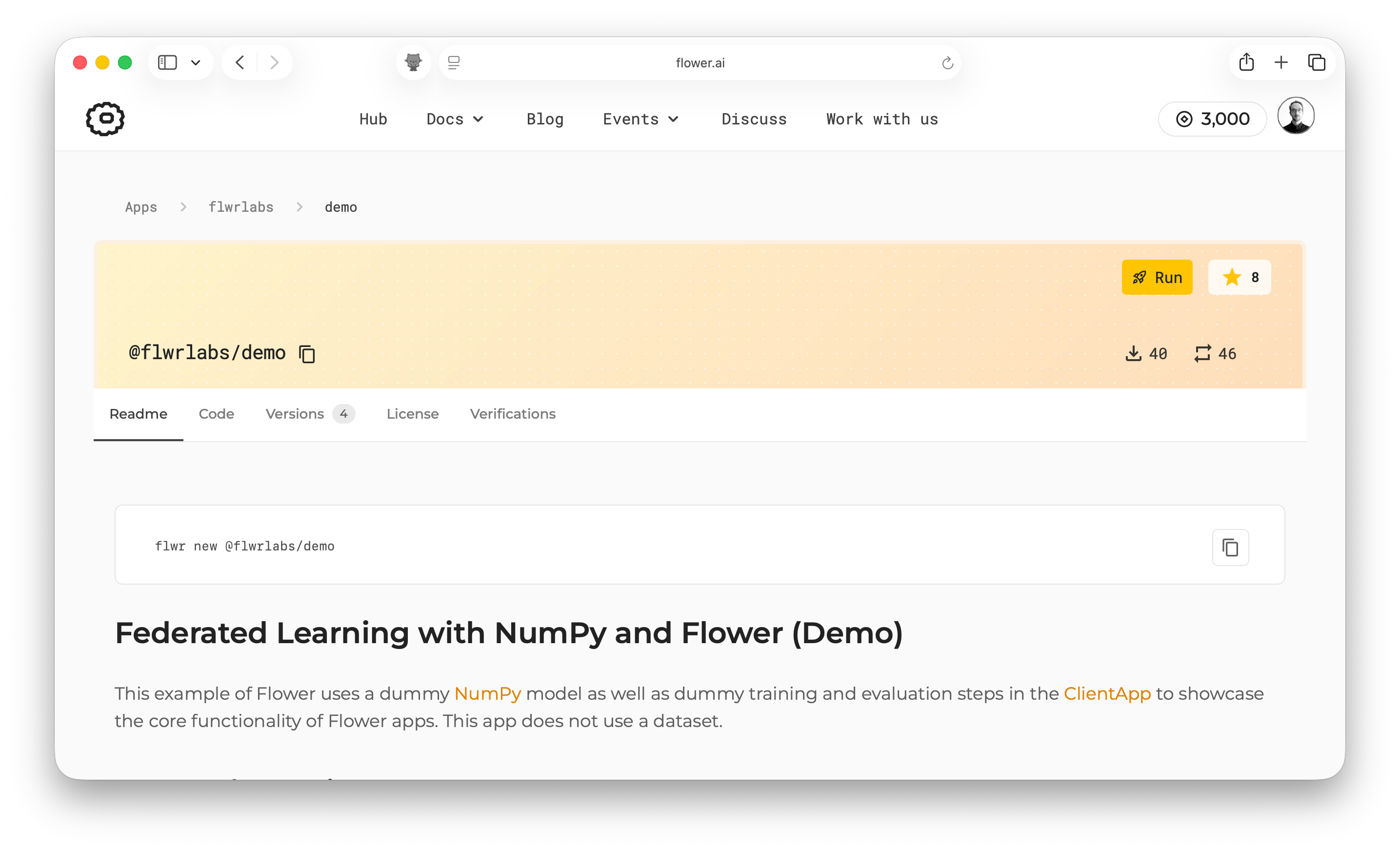 Flower App page on Flower Hub